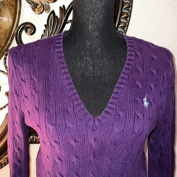 Ralph Lauren Sport Women’s 100% Cotton Cable Knit Deep Purple Sweater Jumper L - Picture 4 of 16